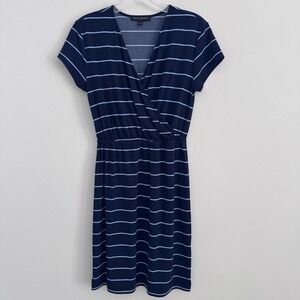 Banana Republic Women's Petite PS Navy Stripe Faux Wrap Dress Stretch